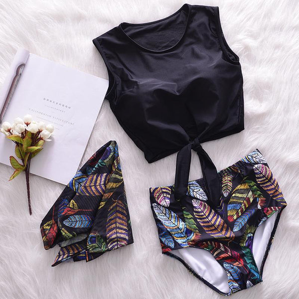 Swimsuit Women Three Pieces Swim Wear 2019 Plavky Swimming Suit Swimwear Separate Ladies Bikini Tankini Split Three Piece Suit