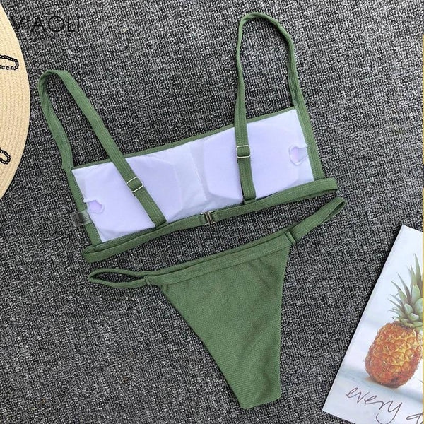 Women's Swimming Suit Green Adjustable Sling Thong Bikini Set Push-Up Padded Bra Beach Swimsuit Swimwear Biquini New Arrival