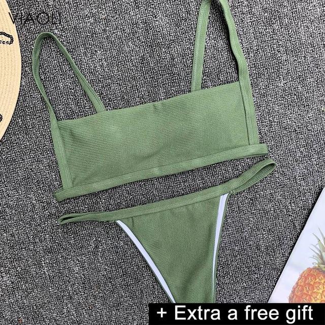Women's Swimming Suit Green Adjustable Sling Thong Bikini Set Push-Up Padded Bra Beach Swimsuit Swimwear Biquini New Arrival