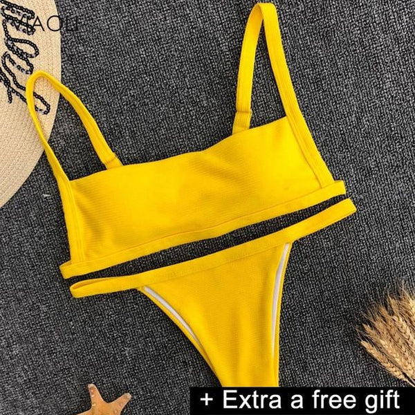 Women's Swimming Suit Green Adjustable Sling Thong Bikini Set Push-Up Padded Bra Beach Swimsuit Swimwear Biquini New Arrival