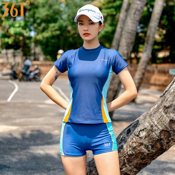 361 Women Tankini Female Swimsuit Two Pieces Sports Surfing Swim Wear M-XXL Girls Bathing Suits Swim Trunk Short Sleeve Beach