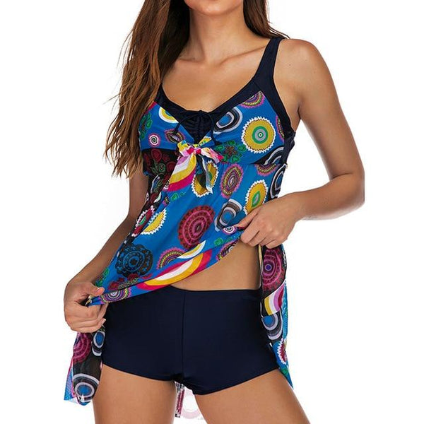 CHAMSGEND 2019 Tankini Plus Size Swimming Suit 5XL Loose Swimsuit Women's Separate Bikini Waist Bather Push Up Padded Swimwear