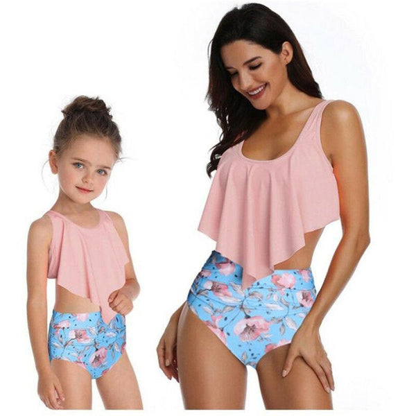 Family Matching Swimwear Mother Daughter Swimsuit Women Hight Waist Tankini Kids Girls Summer Swimming Bathing Suit Beachwear