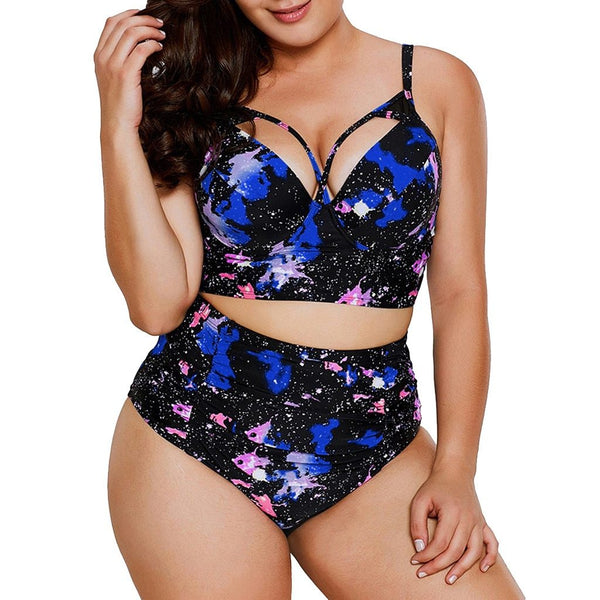 Plus Size 5xl Swimwear Women Blue Swimming Suit For Women Print Tankini Swimsuits Womens Hollow Out Sexy Swimsuit Girls Biquinis