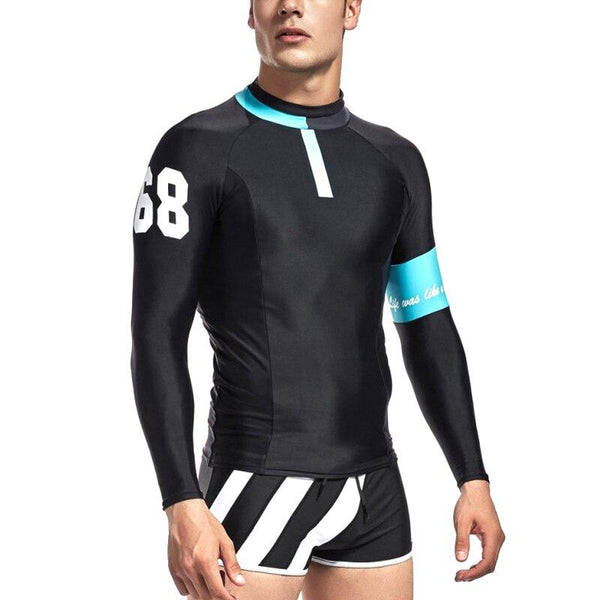 Men Swimwear Tops Long Sleeves Slim Fit Soft Elastic Sun Protective Trunks for Swimming DX88