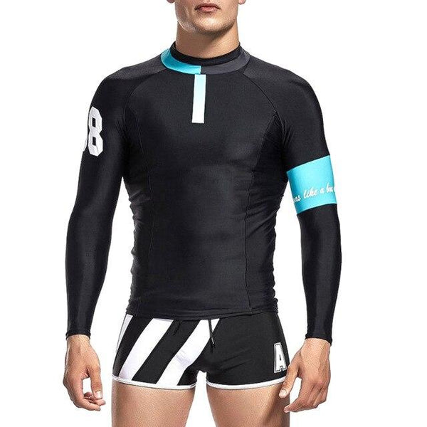 Men Swimwear Tops Long Sleeves Slim Fit Soft Elastic Sun Protective Trunks for Swimming DX88