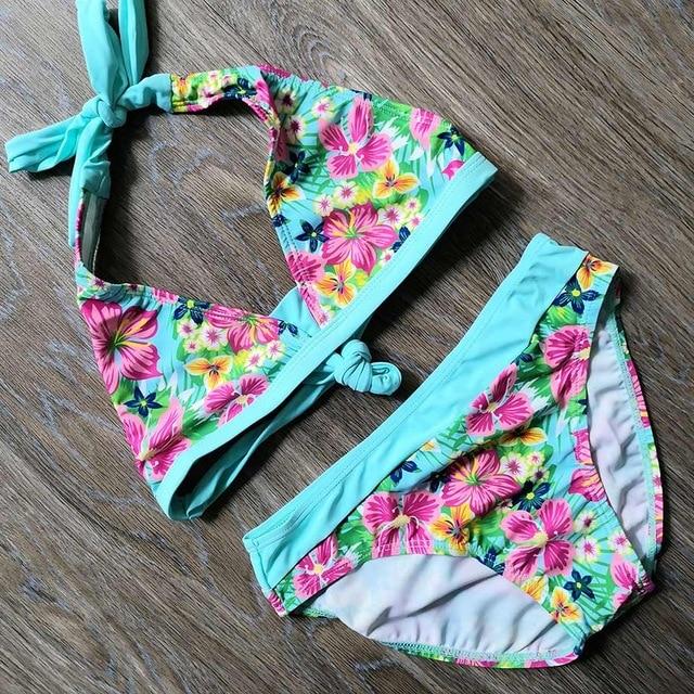 6-16 Year Print Teenager Girl Bikini Two Piece Children Swimsuit Kids Swimwear Floral Bathing Suit Child Girl Swimming Suit Blue