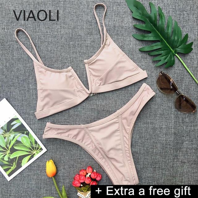 Push up Bikini mid Waist Split Swimsuit Solid Swimwear Women Female Brazilian Women's Swimming Suit Beach Bathing Suits
