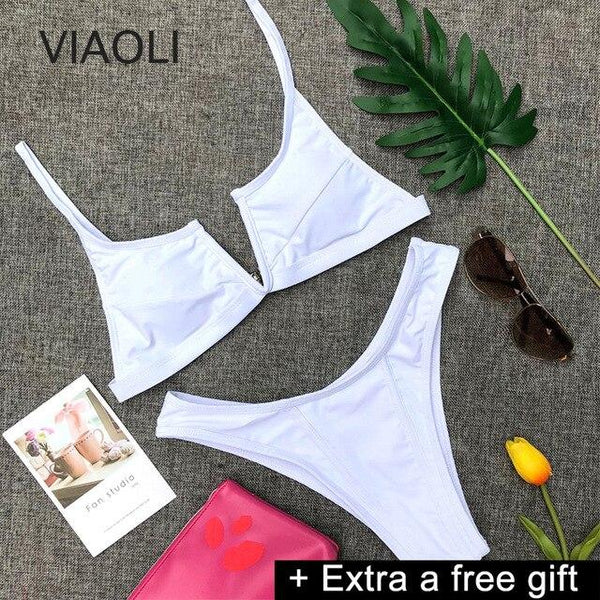 Push up Bikini mid Waist Split Swimsuit Solid Swimwear Women Female Brazilian Women's Swimming Suit Beach Bathing Suits