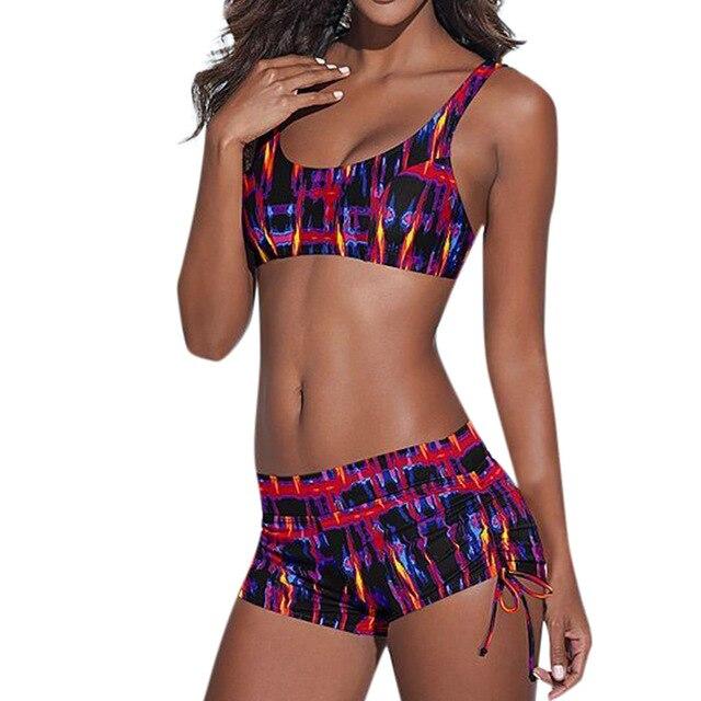 MUQGEW Shorts Swimwear women's swimming suit Women Plus Size Print Tankini Swimjupmsuit Swimsuit Beachwear Padded Swimwear #0410