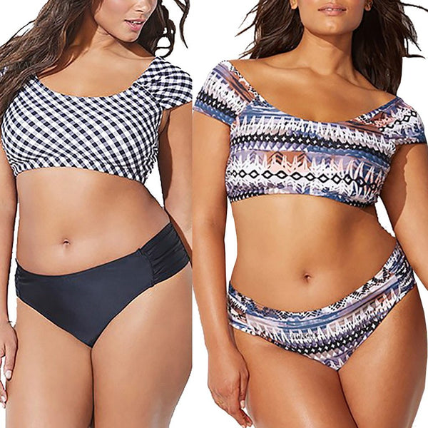 2019 New Fashion Summer Swimming Pool Wear Beach Wear Women's Plus Size Print Striped Split Swimsuit Beachwear Bikini Swimsuit