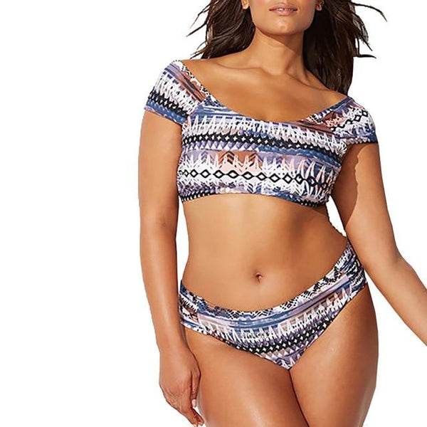 2019 New Fashion Summer Swimming Pool Wear Beach Wear Women's Plus Size Print Striped Split Swimsuit Beachwear Bikini Swimsuit