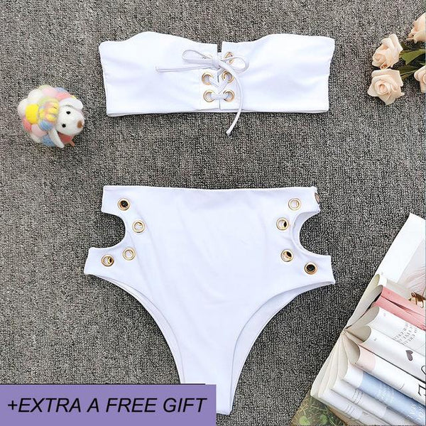 New Women's Two piece Swimsuit Swimming Suit Sexy Bikini Female Bikini Set Sexy Bra Solid White Bathing Suit Push-up Swim suit