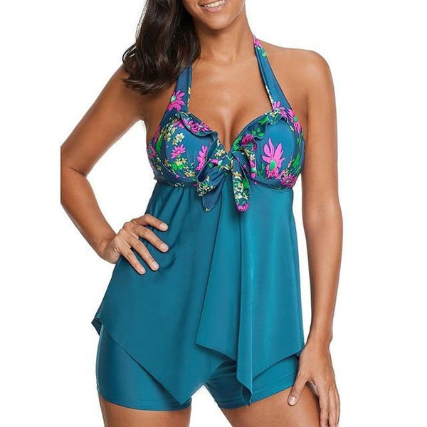 2018 New Plus Size Tankini set Women Swimwear Two Piece Print Halter Swimsuit Swimming Dress Bathing Suit S--5XL