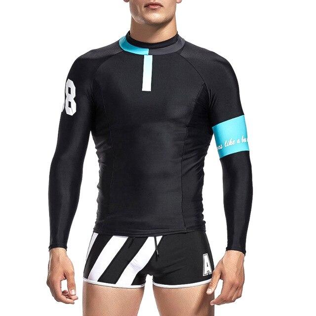 Newly Men Swimwear Tops Long Sleeves Slim Fit Soft Elastic Sun Protective Trunks for Swimming 19ing