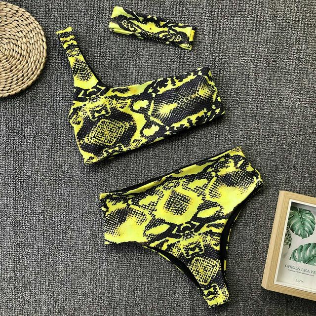 Summer Beach Leopard Print Womens Swimming Costume One Shoulder High Waist Bikini Set Swimwear Swimsuit Bathing Suit Beachwear