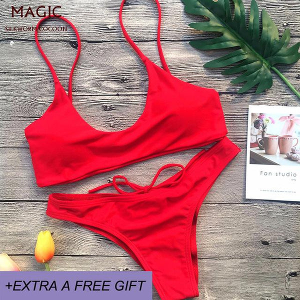 Personality fashion bottom drawstring strap women swimming suit mini thong low waist bikini set sexy solid swimwear beachwear