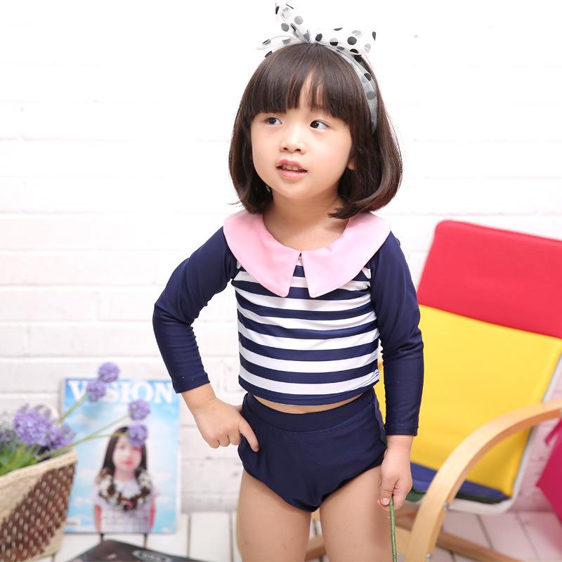 Girls Bathing Suit 2019 Rashguard Swimwear Two Pieces Swimsuit Kids Tankini Bikini Children Swimming Korea Stripe Cute Baby Swim