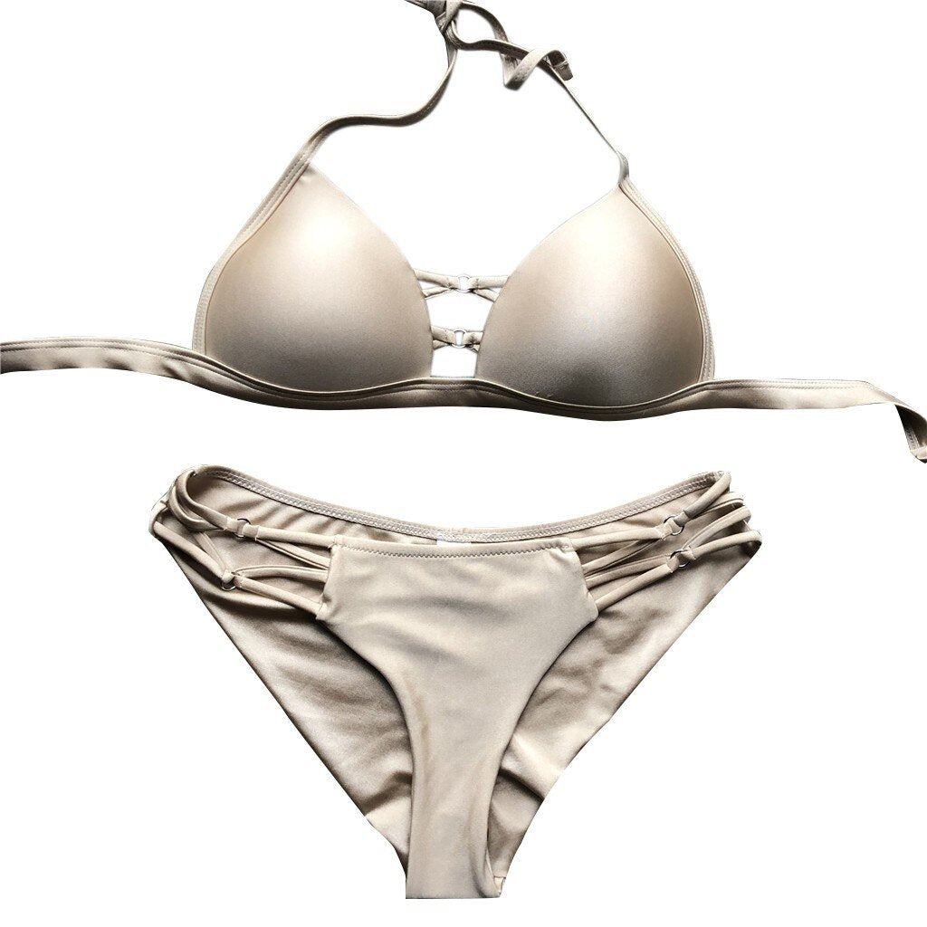 MUQGEW Fashion Solid Women Sexy Bikini Set Solid Color Sport Swimwear Push-Up Padded Swimsuit Breathable Swim Suit #1220