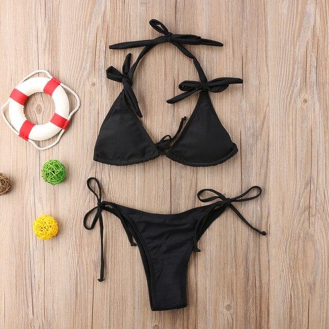 2018 new summer Swimwear Women Sexy bandage bowknot Bikini Setlace up Push-Up padded Swimsuit Bathing Beachwear swimming clothes
