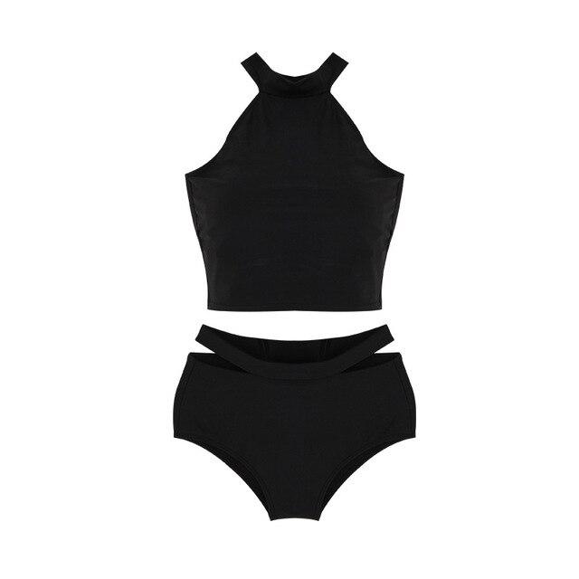 2019 Tankini Swimsuits Women Sexy Two Piece High Collar Halter Expose Shoulder Backless Waistcoat Triangular Swimming Trunks