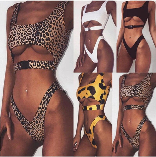 Plus Size Leopard Bikini Two Piece Swimsuit Swimwear Sexy with Pad Wire Free Swimming Suit for Women Maillot De Bain Femme 2019