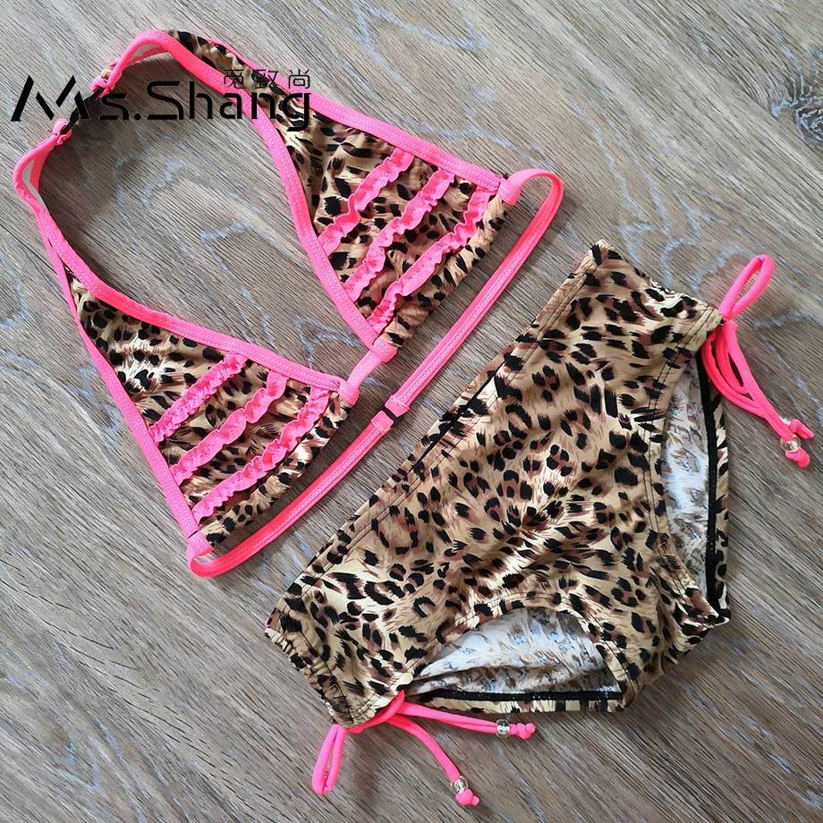 6-16 Years Leopard Print Teenager Girl Bikini Kids Swimsuit Children Two Piece Swimwear Halter Top Big Girl Swimming Suit Child