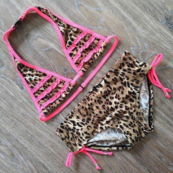 6-16 Years Leopard Print Teenager Girl Bikini Kids Swimsuit Children Two Piece Swimwear Halter Top Big Girl Swimming Suit Child