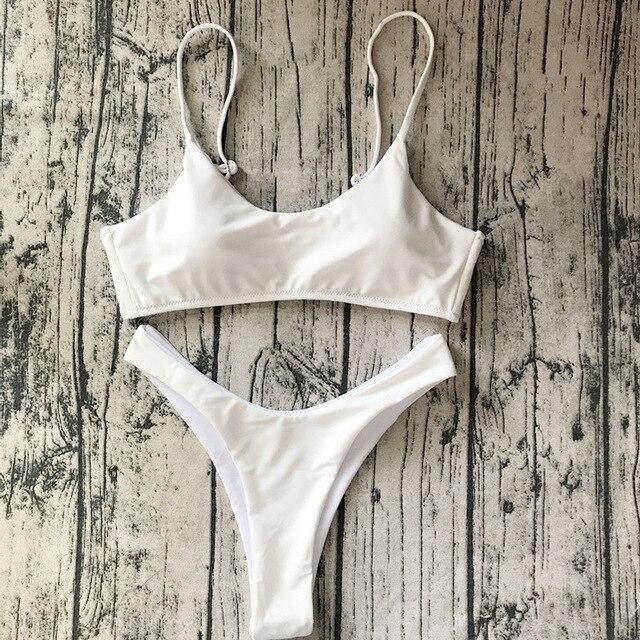 Pure White color women swim bikini set Sexy Padded Bra bandage lady beach swimming wear Swimwear solid white foam chest #10