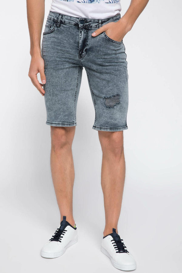 DeFacto Summer Men's Denim Shorts Ripped Holes Design Short Jeans Light Grey Straight Male Denim Jeans Bermuda I8882AZ18HSNM34