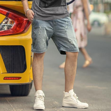 summer denim shorts male jeans men jean shorts bermuda skate board harem mens jogger ankle ripped KZ915