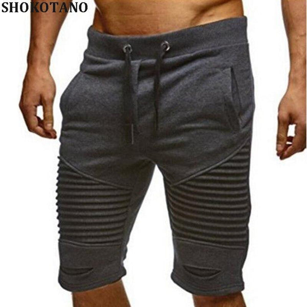 SHOKOTANO Male Summer Short Pants Solid Color Pleated Sweatpants Fashion Hip Hop Casual Jogger Male Ripped Trousers Streetwear