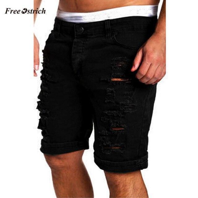 Free Ostrich Clothes Men Shorts Casual Jeans Destroyed Knee Length Hole Ripped Pantes Outdoors Sport beachwear swimsuit men