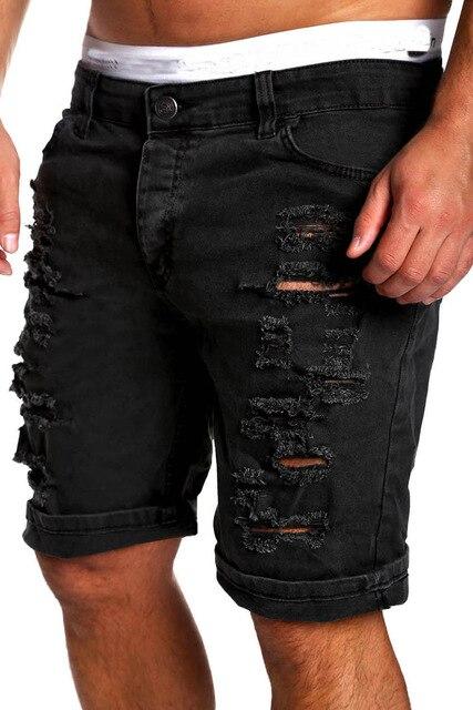 Fashion Men Cool Style Destroyed Ripped Shorts Male Summer Casual Loose Button Half Shorts Plus Size