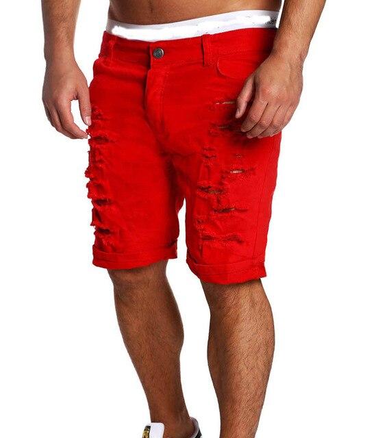 Fashion Men Cool Style Destroyed Ripped Shorts Male Summer Casual Loose Button Half Shorts Plus Size