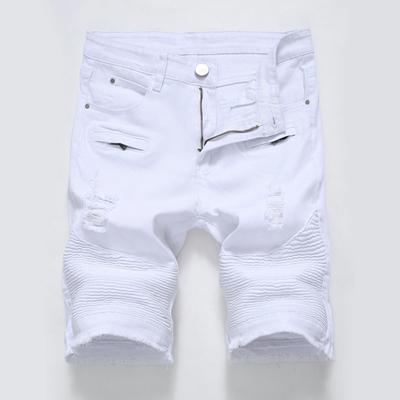 Hot Summer Men white red Moto Denim Short Streetwear Hip hop male Casual Ripped Loose Straight Knee Length biker Jeans Shorts