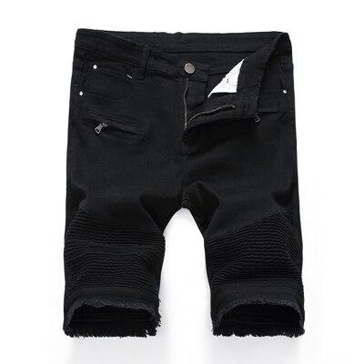 Hot Summer Men white red Moto Denim Short Streetwear Hip hop male Casual Ripped Loose Straight Knee Length biker Jeans Shorts