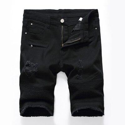 Hot Summer Men white red Moto Denim Short Streetwear Hip hop male Casual Ripped Loose Straight Knee Length biker Jeans Shorts