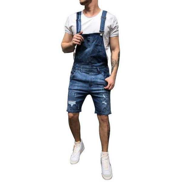 Puimentiua Plus Size Men Casual Ripped shorts Distressed Bib Overalls Male Casual Suspender trouser Torridity Playsuit 3XL
