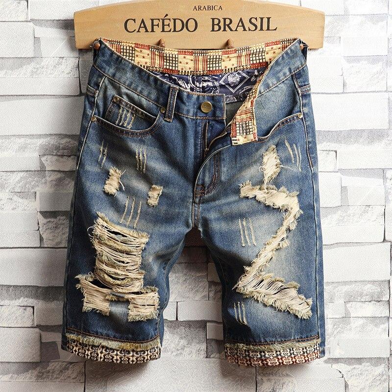 New Arrive Men's Distressed Ripped Short Jeans 2019 Summer Fashion Casual Straight Retro Patch Male Brand Denim Shorts 28 to 40
