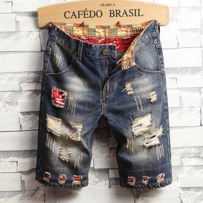 New Arrive Men's Distressed Ripped Short Jeans 2019 Summer Fashion Casual Straight Retro Patch Male Brand Denim Shorts 28 to 40