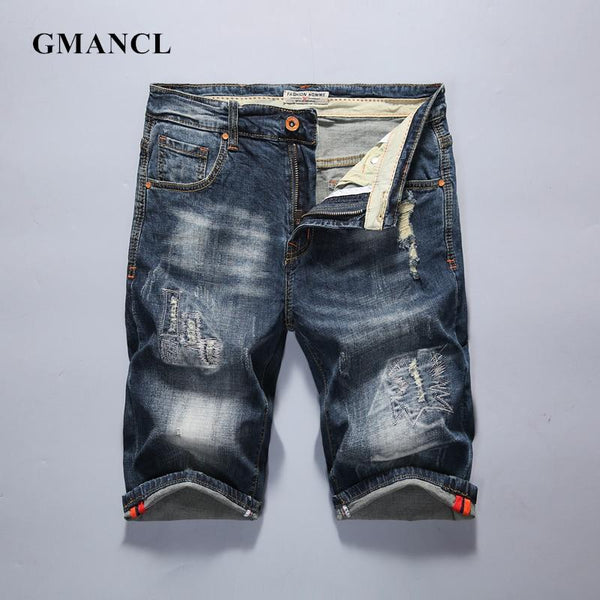 New Arrive Classic casual jeans Shorts Men Brand-Clothing Retro Nostalgia Denim Bermuda Short For Man Blue Ripped Jean 38 40