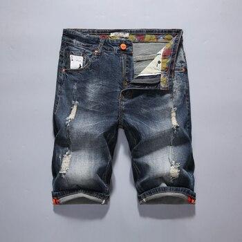 New Arrive Classic casual jeans Shorts Men Brand-Clothing Retro Nostalgia Denim Bermuda Short For Man Blue Ripped Jean 38 40