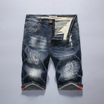 New Arrive Classic casual jeans Shorts Men Brand-Clothing Retro Nostalgia Denim Bermuda Short For Man Blue Ripped Jean 38 40