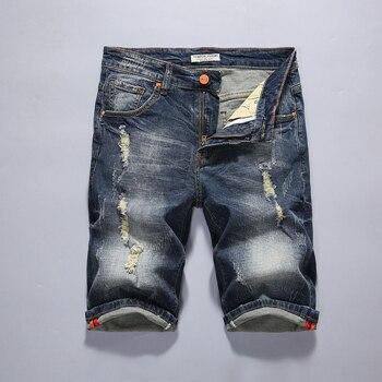 New Arrive Classic casual jeans Shorts Men Brand-Clothing Retro Nostalgia Denim Bermuda Short For Man Blue Ripped Jean 38 40