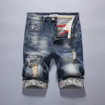 New Arrive Classic casual jeans Shorts Men Brand-Clothing Retro Nostalgia Denim Bermuda Short For Man Blue Ripped Jean 38 40