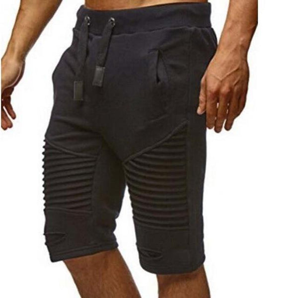 Mens Shorts Joggers Pants Male Pleated Sweatpants Keen Length Streetwear Slim Short Casual Masculino Ripped Hip Hop Short Pants
