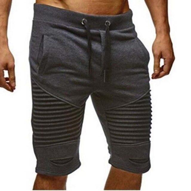Mens Shorts Joggers Pants Male Pleated Sweatpants Keen Length Streetwear Slim Short Casual Masculino Ripped Hip Hop Short Pants