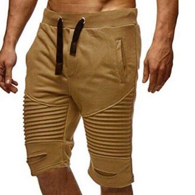 Mens Shorts Joggers Pants Male Pleated Sweatpants Keen Length Streetwear Slim Short Casual Masculino Ripped Hip Hop Short Pants