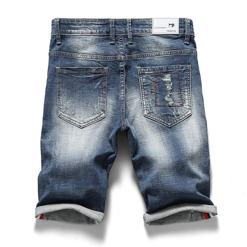 Slim Jeans Shorts Men Brand Ripped Summer Capri Men's Fashion Biker Casual Elasticity Distressed Hole Blue Denim Short Jean